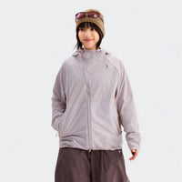 
                  
                    Lavender cloud-fleece hooded outdoor jacket front model view
                  
                