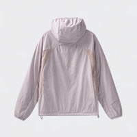 
                  
                    Lavender cloud-fleece hooded outdoor jacket back view
                  
                