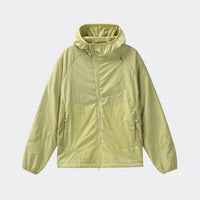 
                  
                    Yellow green cloud-fleece hooded outdoor jacket front view
                  
                