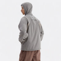 
                  
                    Gray cloud-fleece hooded outdoor jacket male model view
                  
                
