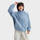 Light blue cloud-fleece hooded outdoor jacket model view