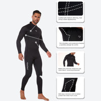 
                  
                    Unisex 3mm long-sleeve wetsuit - men's black wetsuit views, on-model back hood view, for paddleboarding and kayaking
                  
                