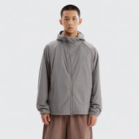 
                  
                    Gray cloud-fleece hooded outdoor jacket action view
                  
                