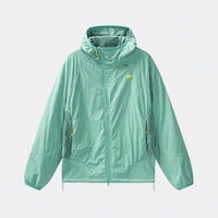 
                  
                    Aqua green cloud-fleece hooded outdoor jacket front view
                  
                