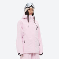 
                  
                    Women's waterproof 2L snow jacket and bib pants series - light pink jacket, for powder days and winter commute
                  
                