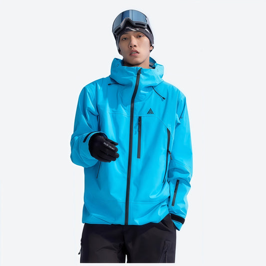 Men's breathable 3-layer padded ski jacket with vents - blue insulated jacket, for resort and backcountry days