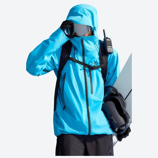 Women's 3L waterproof snow jacket - blue jacket additional angles and detail shots, for freeride and backcountry skiing