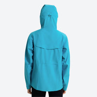 
                  
                    Lightweight waterproof jacket for hiking - teal turquoise jacket front and lifestyle views, on-model front holding snowboard
                  
                