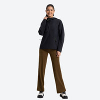 
                  
                    Women's half-zip rain jacket with hood - black jacket front and lifestyle views, for light rain and wind protection
                  
                