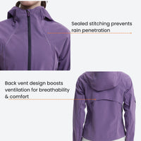 
                  
                    Women's waist-fit waterproof jacket with vents - pink jacket views, on-model side view, for mountain and coastal adventures
                  
                