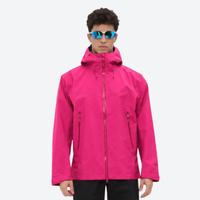 
                  
                    Men's 3L hardshell jacket ultra-light - pink color variant and close-up details, for travel and everyday wear
                  
                