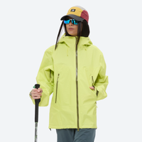 
                  
                    Lightweight waterproof hooded jacket for women - lime green and purple color variants side and back views
                  
                