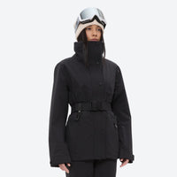 
                  
                    Women's 3-layer breathable ski suit - black jacket with black pants, on-model front view, for cold-weather winter sports
                  
                