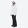 Women's 3-layer breathable ski suit - white jacket with black pants, on-model side view, for skiing and snowboarding