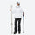 Women's belted snow jacket with suspender pants - white jacket with black pants, for snowy mountain travel