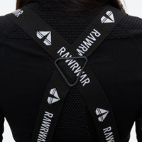 
                  
                    Women's belted snow jacket with suspender pants - black bib pants, for skiing and snowboarding
                  
                