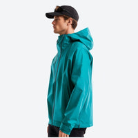 
                  
                    3L hard shell jacket waterproof - teal color variant front views, on-model side view, for rain and wind protection
                  
                