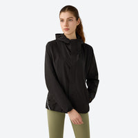 
                  
                    Voya women's waterproof softshell jacket - black waterproof softshell jacket views, for travel and active lifestyles
                  
                