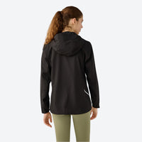 
                  
                    Women's fitted softshell for hiking and everyday wear - black waterproof softshell jacket views, on-model back view
                  
                