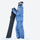 Colorblock snowboard jacket and pants set - cream, on-model front with snowboard and backpack, for powder and piste riding