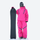 Breathable ski jacket and snow pants combo - blue and black colorblock, on-model back hood view, for powder and piste riding