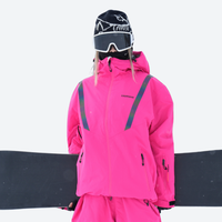 
                  
                    Breathable ski jacket and snow pants combo - red, on-model front view, for resort and backcountry days
                  
                