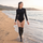 Women's thermal wetsuit suit with stockings - black and white color variants front views, on-model three-quarter front view