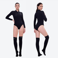
                  
                    Women's long-sleeve wetsuit with knee-high socks - black and white color variants front views, for cold water water sports
                  
                