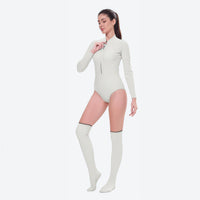 
                  
                    Women's thermal wetsuit suit with stockings - pink and gray color variants side and back views, for cold water water sports
                  
                