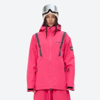 
                  
                    Women's snowboard jacket and wide-leg pants - pink jacket, collar close-up detail, for resort and street wear
                  
                