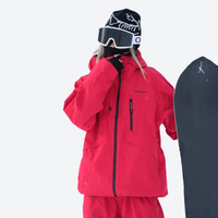 
                  
                    Breathable ski jacket and snow pants combo - cream, on-model back hood view, for cold-weather winter sports
                  
                