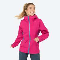 
                  
                    Women's breathable hardshell with hood - pink color variant front and side views, for hiking and mountain adventures
                  
                