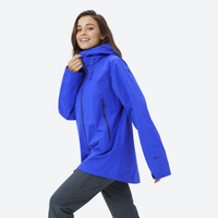 
                  
                    Lightweight hooded rain jacket for women - blue color variant front views, for trail running and active outdoor sports
                  
                