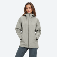 
                  
                    Women's breathable hardshell with hood - light gray color variant front and back views, for rain and wind protection
                  
                