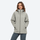 Women's breathable hardshell with hood - light gray color variant front and back views, for rain and wind protection