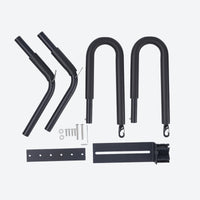 
                  
                    Surfboard rack for scooters and mopeds - rack components and mounting bracket details, for riding to the beach on scooters
                  
                
