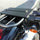 Surfboard rack for scooters and mopeds - rack mounted on motorcycle rear rack views, for ebike surf trips