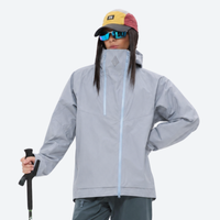 
                  
                    Waterproof hooded jacket for women - gray and purple color variants front views, for trail activities and outdoor sports
                  
                