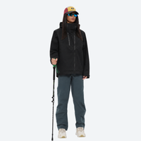 
                  
                    Women's 3L rain jacket for hiking - close-up details of zippers and technical features, on-model back hood view
                  
                