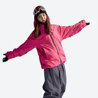 
                  
                    Women's waterproof 3L insulated snow jacket - pink insulated jacket, side view with hood up, for skiing and snowboarding
                  
                