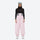 Women's quilted lining ski jacket with suspender bibs - light pink bib pants with black top, on-model front view