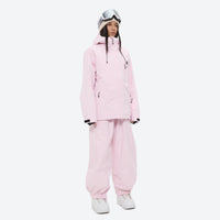 
                  
                    Women's quilted lining ski jacket with suspender bibs - light pink jacket with light pink bib pants, quilted warm lining
                  
                