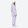 Women's quilted lining ski jacket with suspender bibs - lavender jacket with lavender bib pants, on-model side view