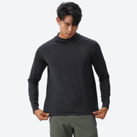 
                  
                    Long sleeve sun protection shirt with shorts - black rashguard detail shots of hood and fabric, for sun protection in water
                  
                