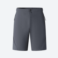 
                  
                    Men's UPF 50 rashguard and boardshorts set - black rashguard detail shots of hood and fabric, for sun protection in water
                  
                