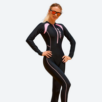 
                  
                    Women's short and long sleeve sun protection suit - black and pink long sleeve rashguard views, for swimming and snorkeling
                  
                