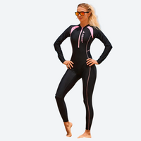 
                  
                    Women's full-coverage UV rashguard - black and pink long sleeve rashguard views, for swimming and snorkeling
                  
                