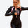 Women's short and long sleeve sun protection suit - black and teal short sleeve rashguard views, on-model front view