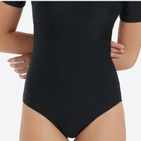 
                  
                    Serene UPF50+ women's one-piece rashguard - short sleeve square neck open-back rashguard views, for surfing and bodyboarding
                  
                