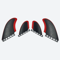 
                  
                    Performance quad fin set 4-pack - green quad fins installed on surfboard, on-model back hood view, for fast powerful waves
                  
                